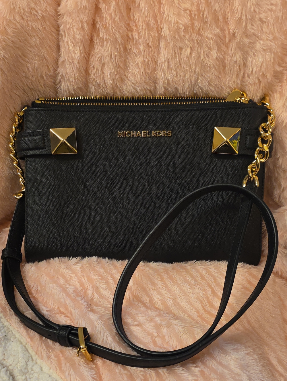 Michael Kors Black Crossbody with Gold Pyramid Accents - Picture 6 of 6